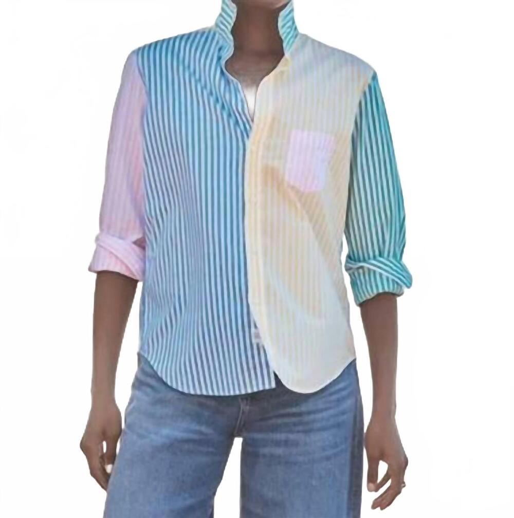 NEW FRANK & EILEEN eileen button up top in colorblock stripe